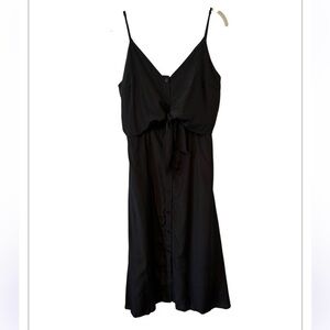 L Love Black Spaghetti Strap Button Down Tie Bust Minimlaiat Boho Maxi Dress M